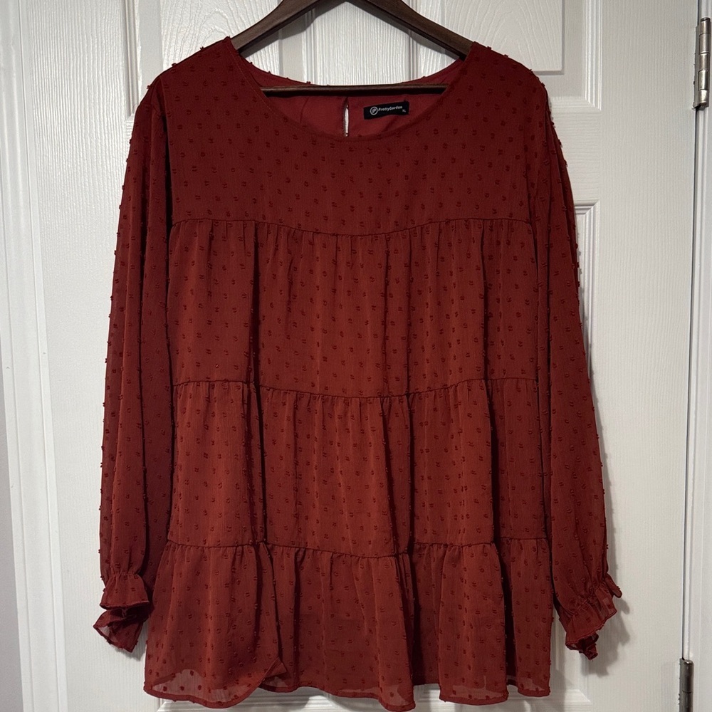 Pretty Garden Burnt Orange/Red Textured Blouse